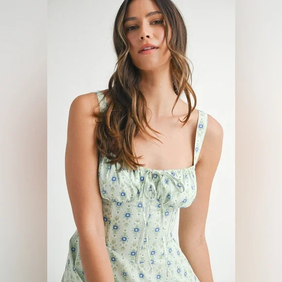 MABLE Floral Print Bustier Back Lace Up Midi Dress - Picture 10 of 14